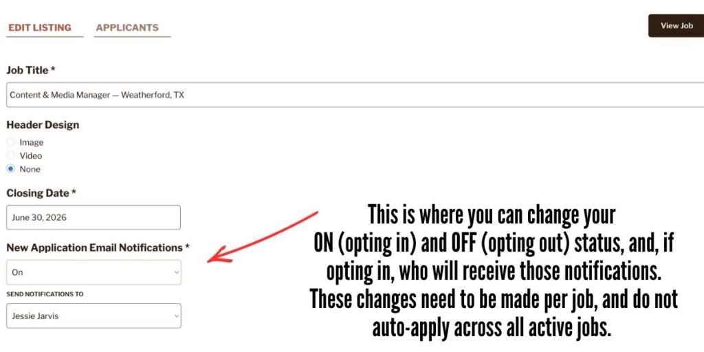 Employer Applicant Email Opt-In | Of The West
