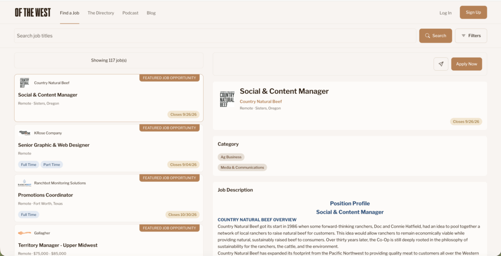 Of The West's New Job Seeker Platform